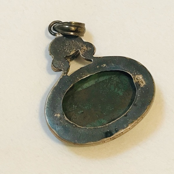 Antique Pendant - Malachite and Sterling Silver - Picture 3 of 4